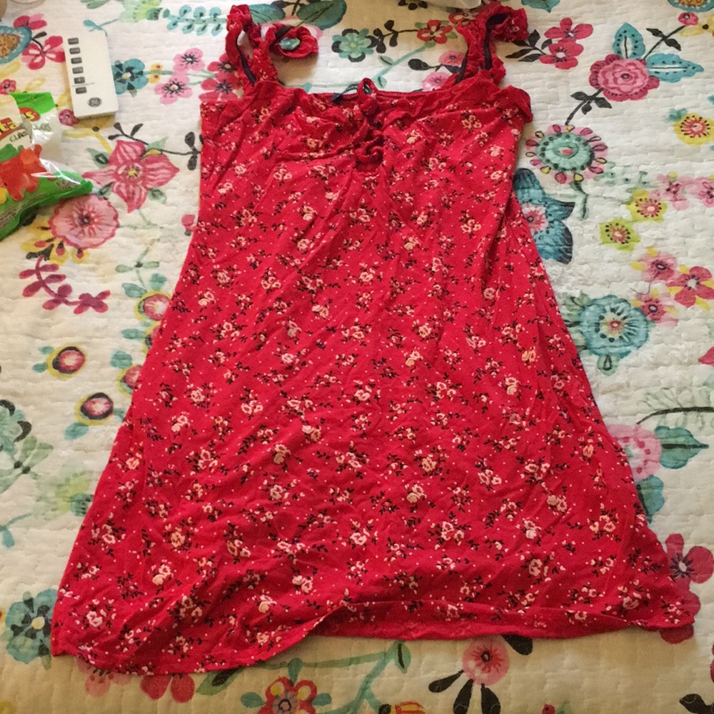 Red floral mini dress